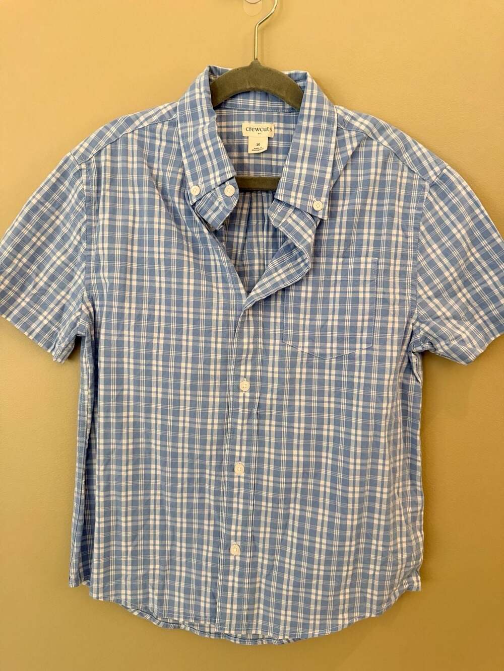 Crewcuts Boys Blue and White Plaid Short-Sleeve Button-Down Shirt
